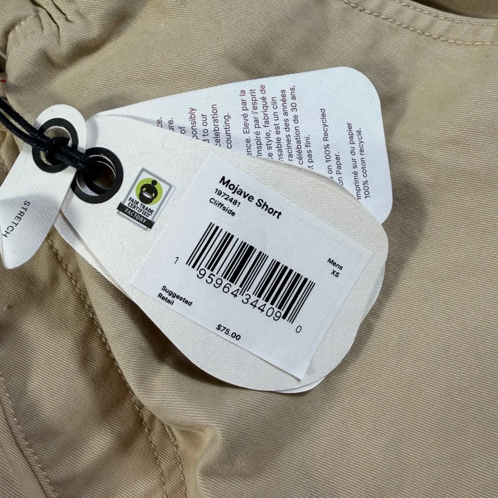 Prana Mojave Short Mens XS Cliffside Khaki Organic Cotton Belted 5 Inch Inseam